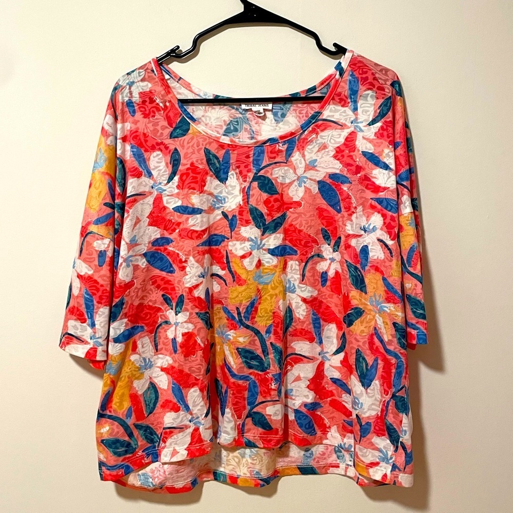 Tribal Jeans Floral Multicolor Women's 3/4 Sleeve Top M